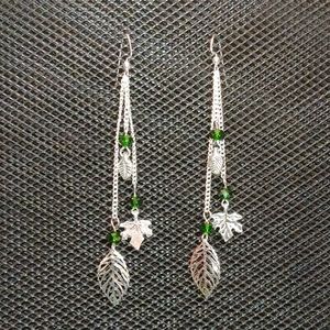 3/$20 | Silver leaf and green rondelle earrings